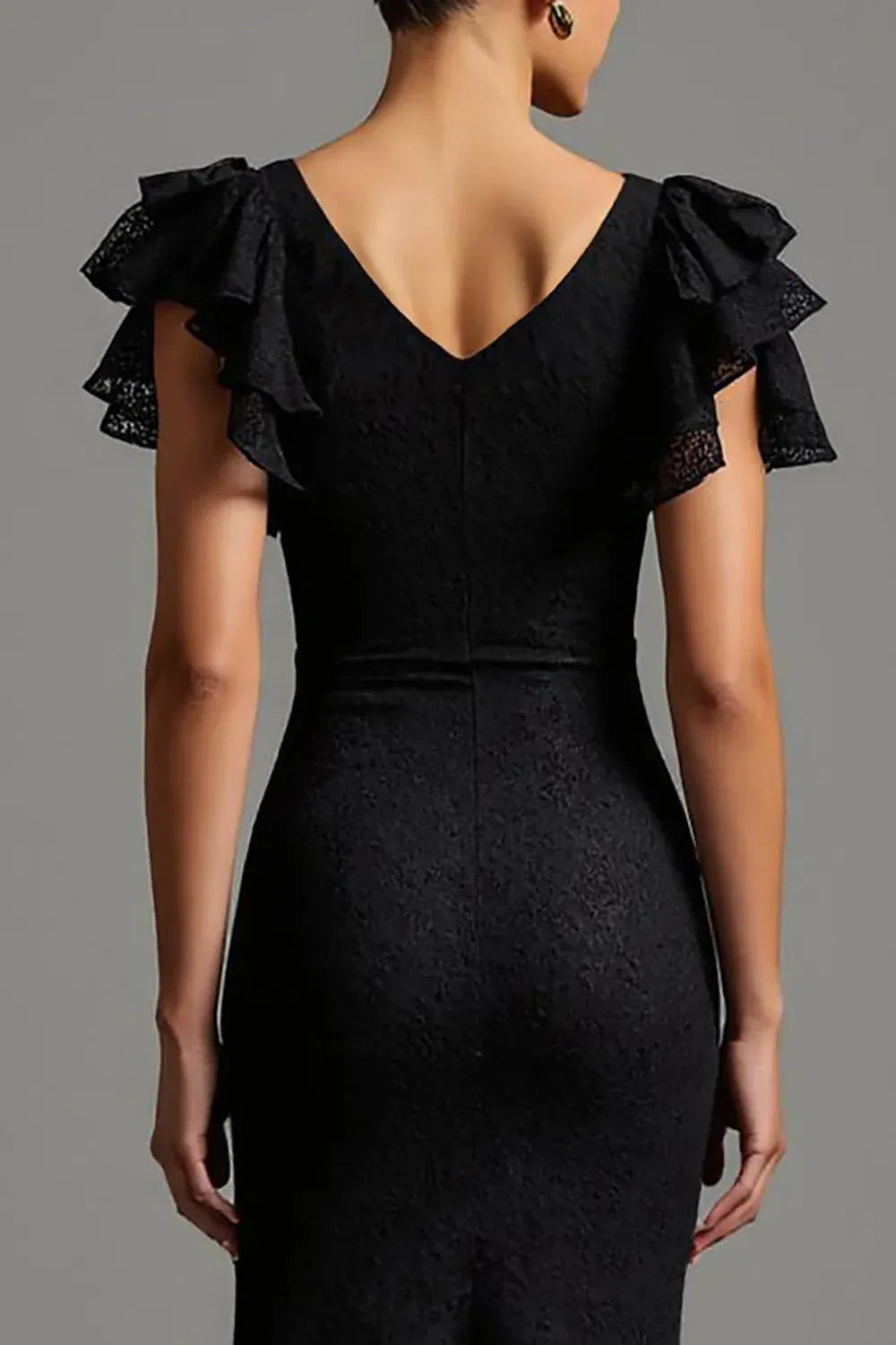 Elegant Mermaid/Trumpet Boat Neck Ruffles Sleeve V Back Floor-Length Evening Dress