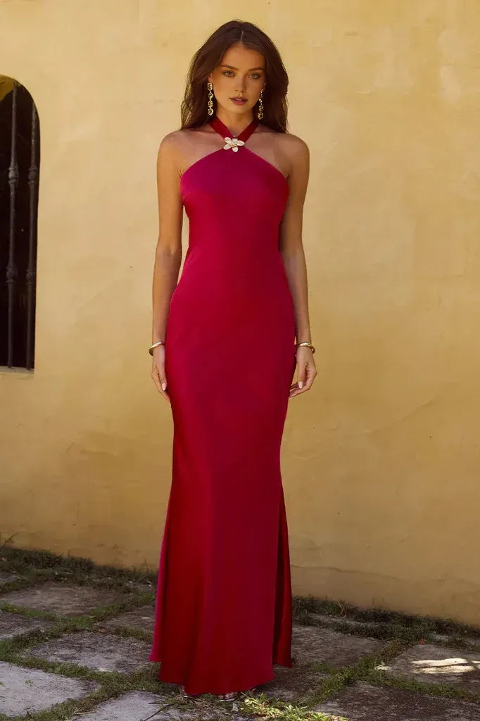 Elegant Mermaid/Trumpet Halter Neck Sleeveless Open Back Floor-Length Prom Dress