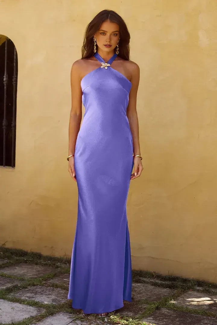 Elegant Mermaid/Trumpet Halter Neck Sleeveless Open Back Floor-Length Prom Dress