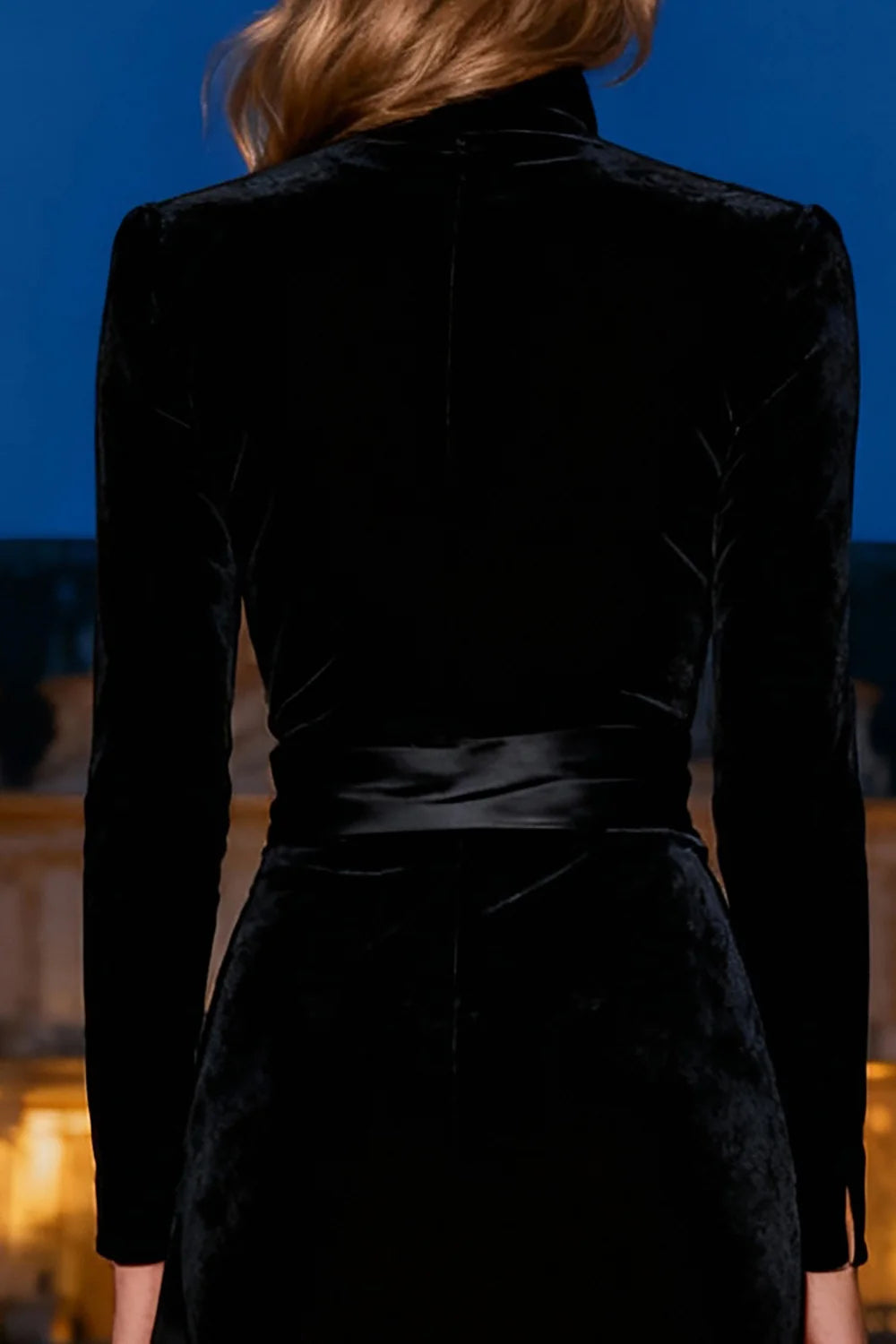 Elegant Mermaid/Trumpet High Neck Long Sleeve Velvet Sweep/Brush Train Prom Dress