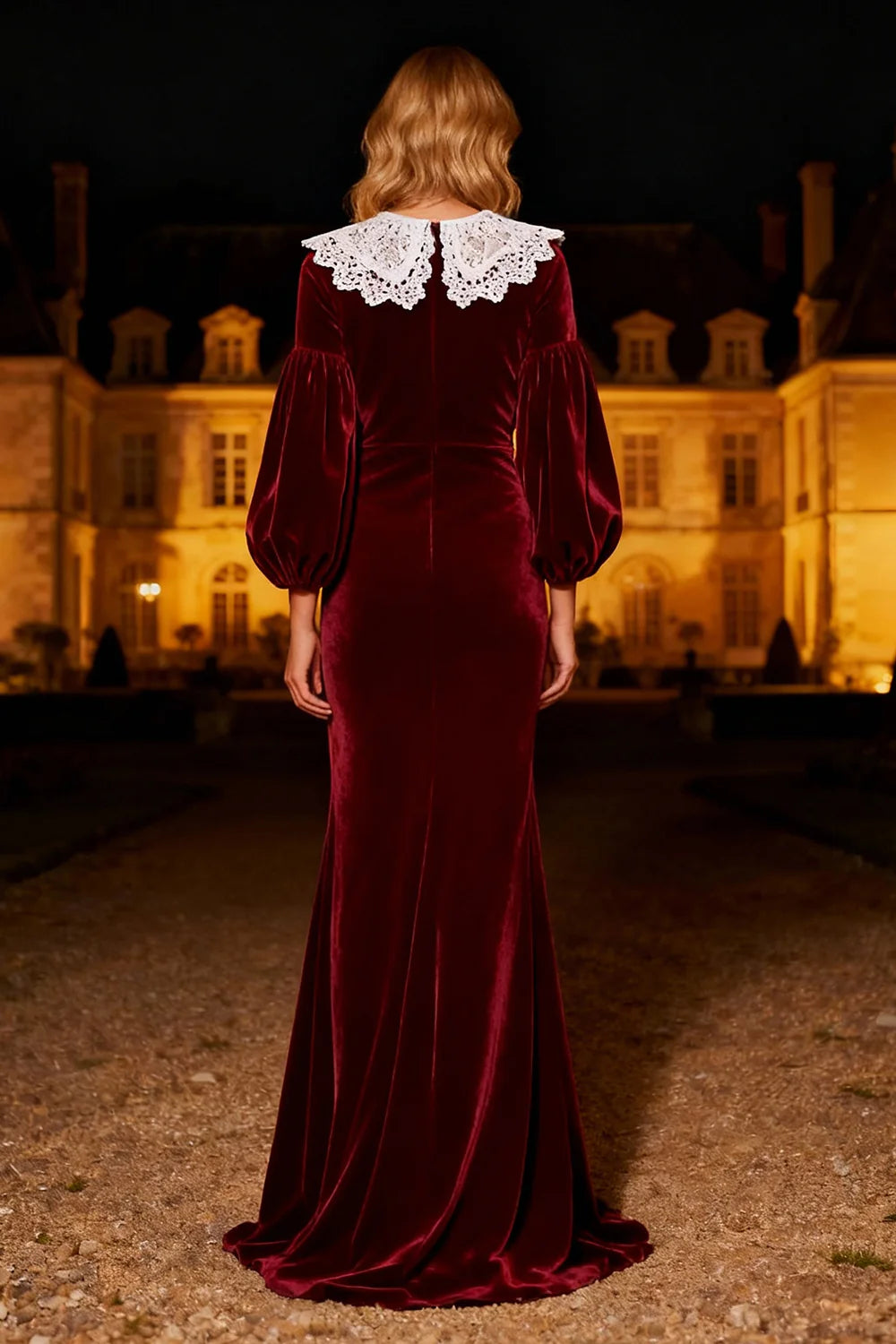 Elegant Mermaid/Trumpet High Neck Long Sleeve Velvet Sweep/Brush Train Winter Prom Dress