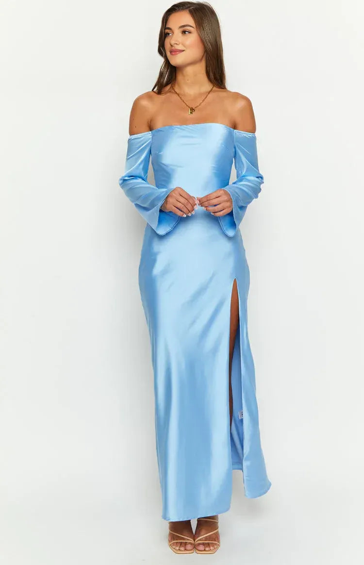 Elegant Mermaid/Trumpet Off-the-Shoulder Long Sleeve Backless Ankle-Length Prom Dress