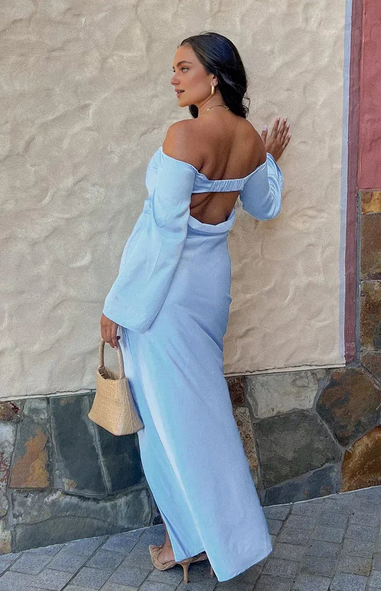 Elegant Mermaid/Trumpet Off-the-Shoulder Long Sleeve Backless Ankle-Length Prom Dress