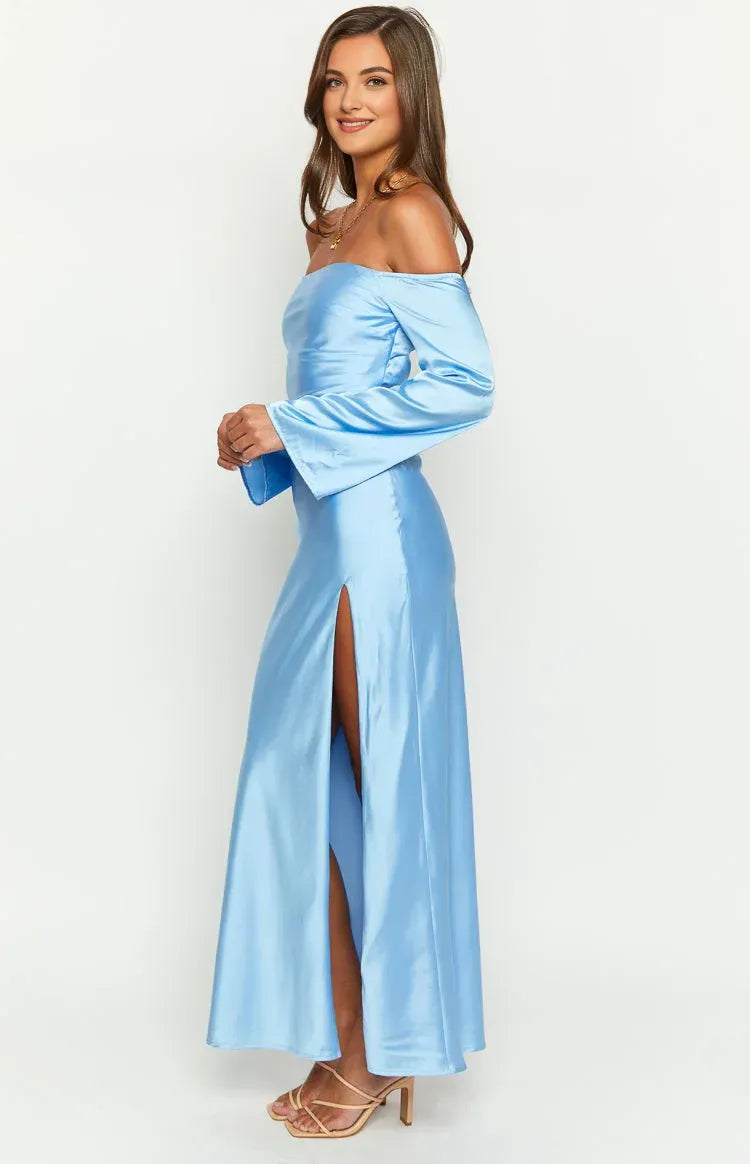 Elegant Mermaid/Trumpet Off-the-Shoulder Long Sleeve Backless Ankle-Length Prom Dress