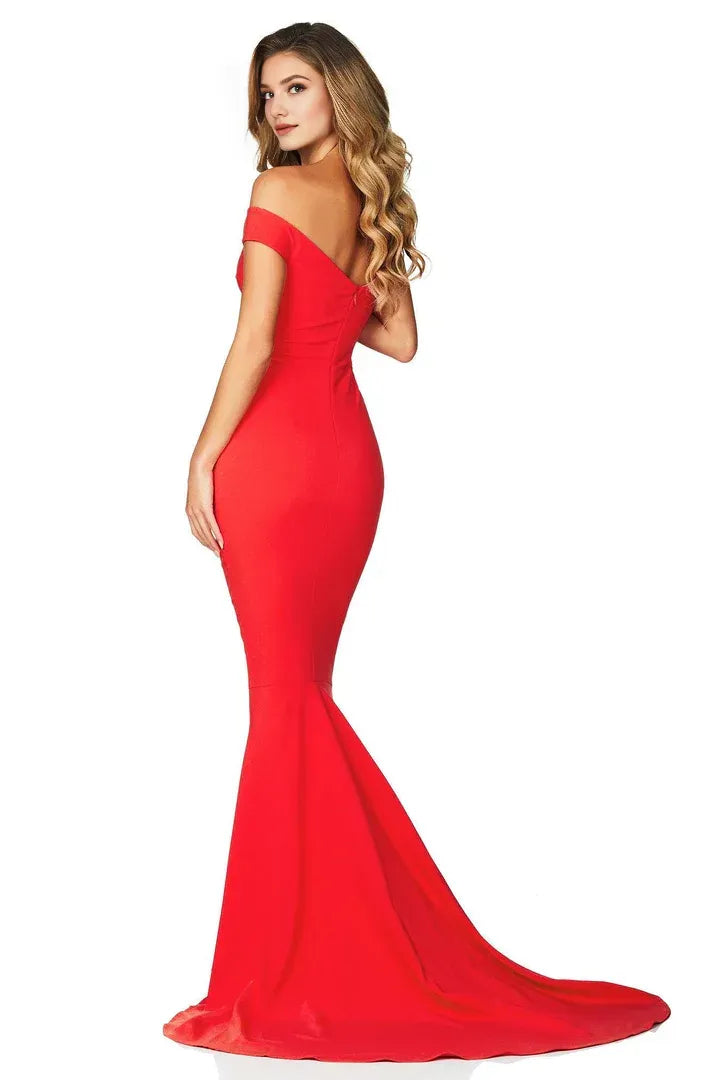 Elegant Mermaid/Trumpet Off the Shoulder Sleeveless Backless Sweep/Brush Train Prom Dress