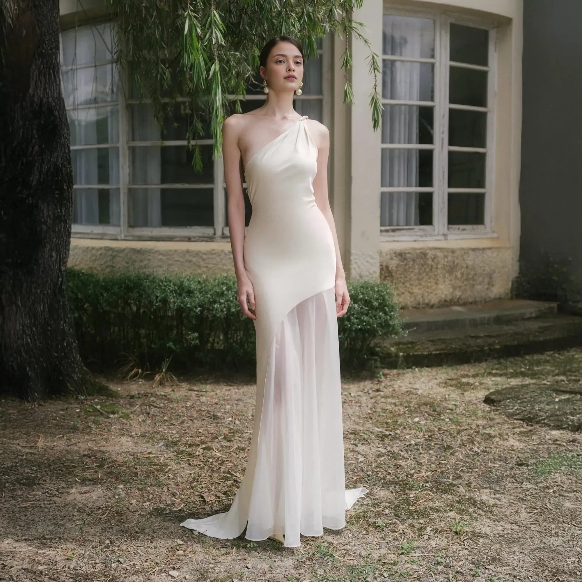 Elegant Mermaid/Trumpet One Shoulder Sleeveless Backless Satin Floor-Length Prom Dress