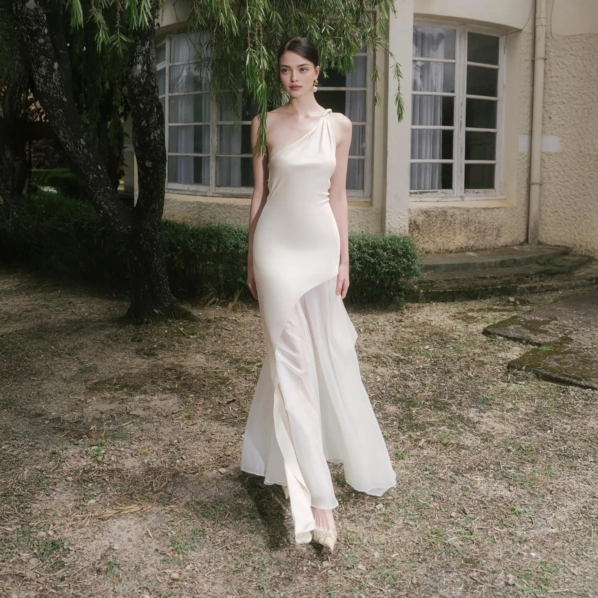 Elegant Mermaid/Trumpet One Shoulder Sleeveless Backless Satin Floor-Length Prom Dress