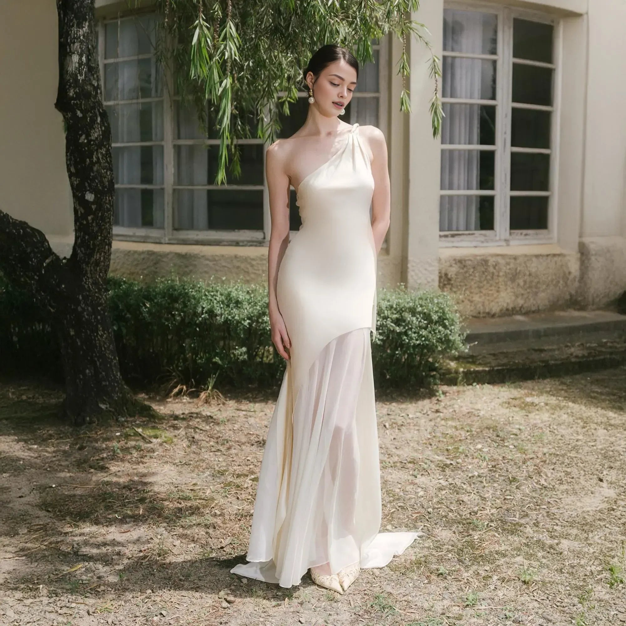 Elegant Mermaid/Trumpet One Shoulder Sleeveless Backless Satin Floor-Length Prom Dress