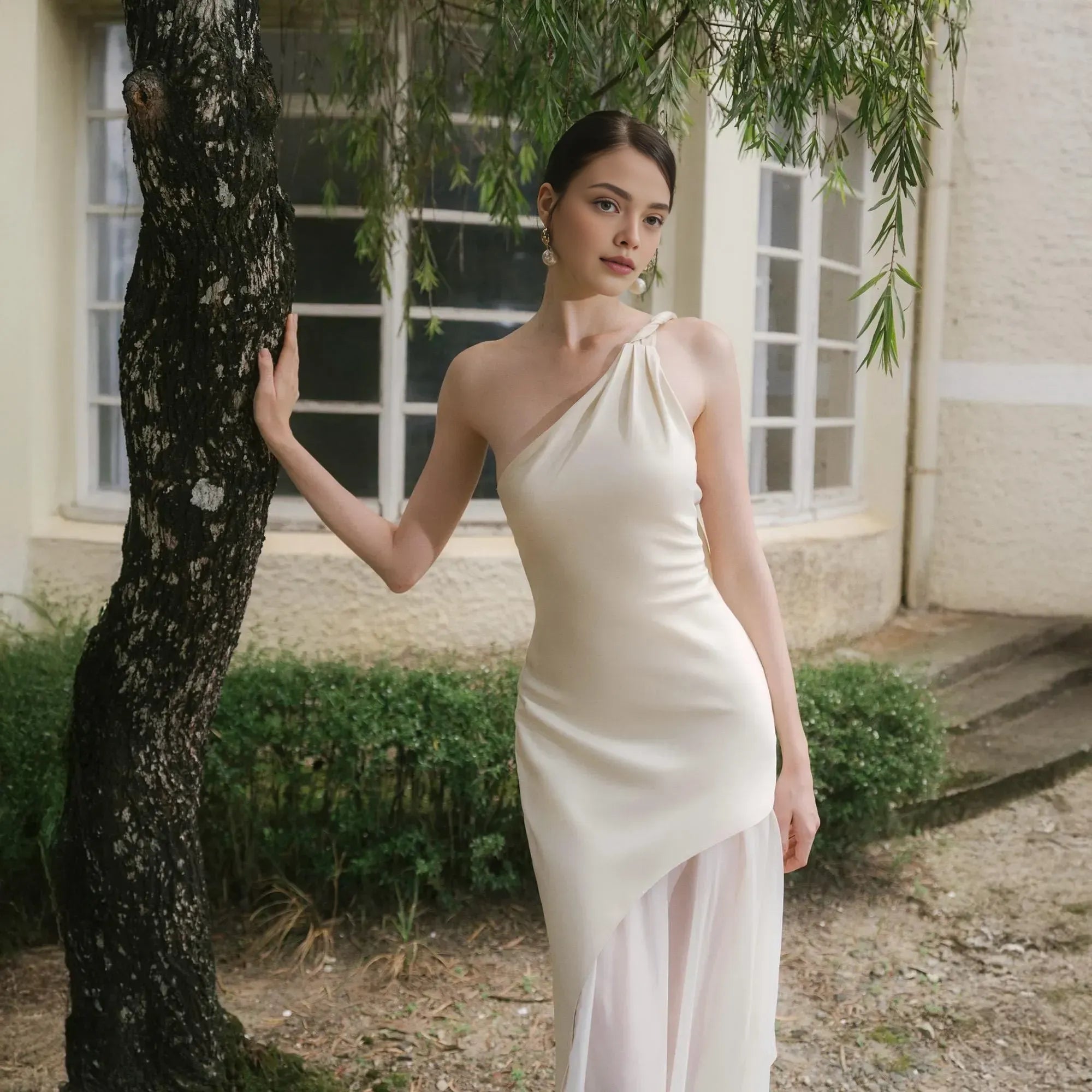 Elegant Mermaid/Trumpet One Shoulder Sleeveless Backless Satin Floor-Length Prom Dress