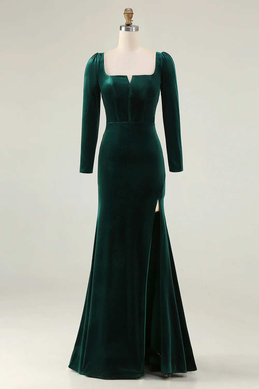 Elegant Mermaid/Trumpet Square Neck Long Sleeve Velvet Floor-Length Evening Dress