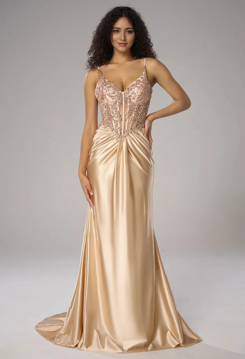 Elegant Mermaid V-Neck Floor Length Spaghetti Straps Prom Dresses Sleeveless Off the Shoulder Evening Dresses Price