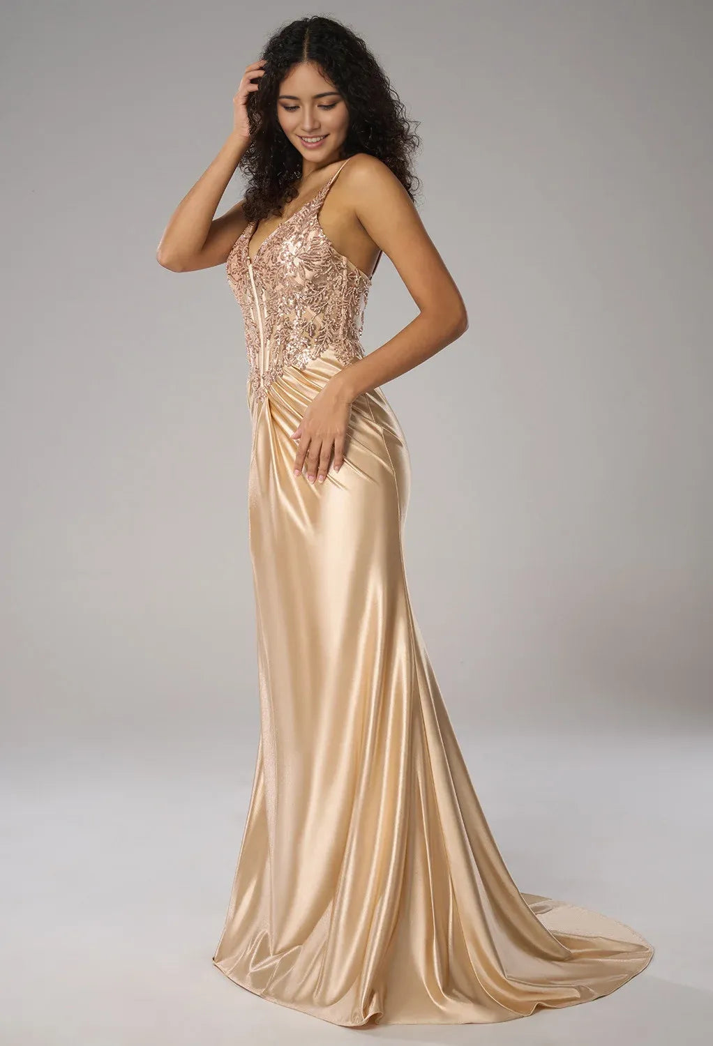 Elegant Mermaid V-Neck Floor Length Spaghetti Straps Prom Dresses Sleeveless Off the Shoulder Evening Dresses Price