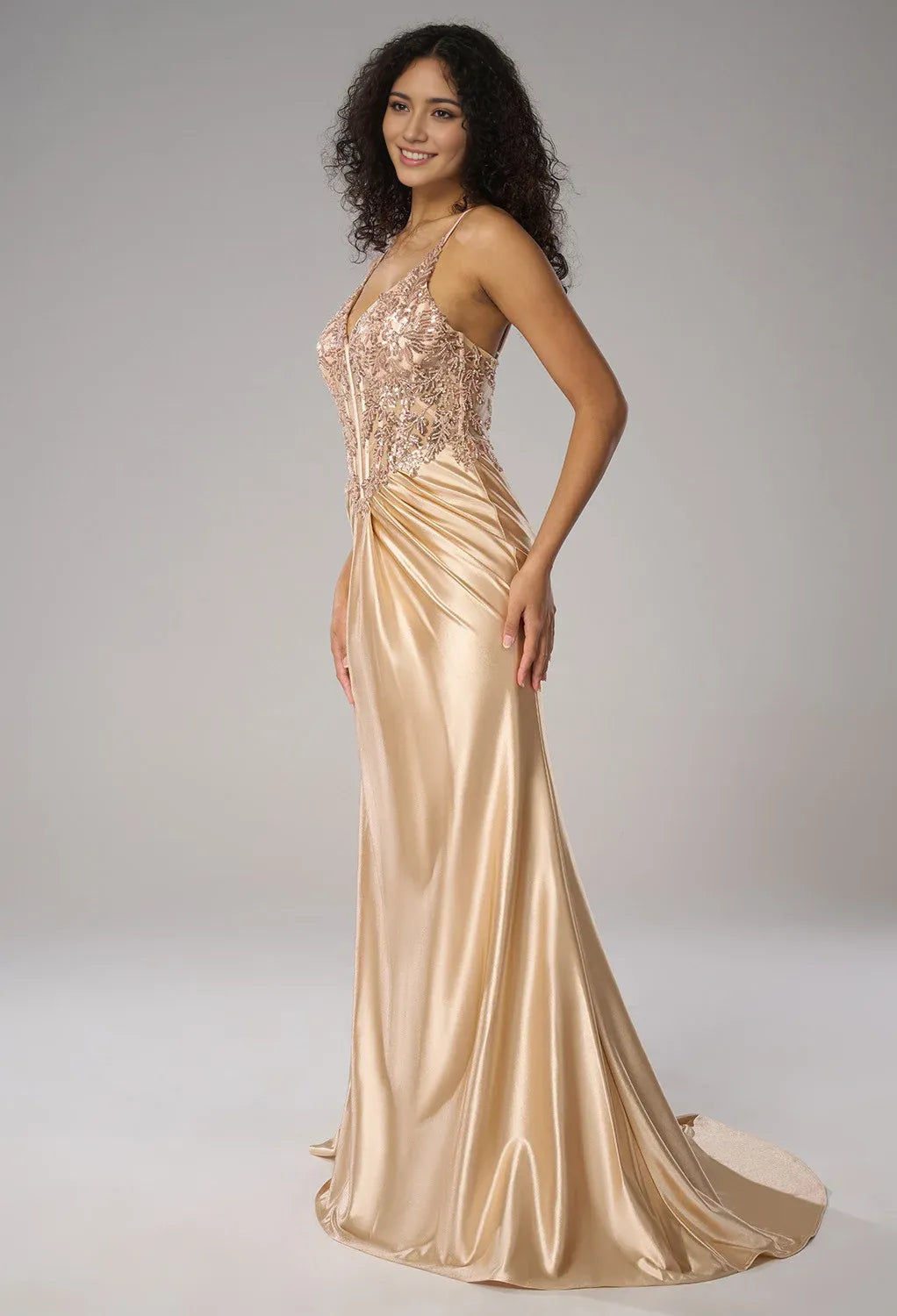 Elegant Mermaid V-Neck Floor Length Spaghetti Straps Prom Dresses Sleeveless Off the Shoulder Evening Dresses Price