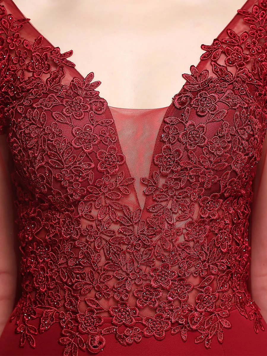 Elegant Mermaid V Neck Long Sleeve Zipper Up Sweep/Brush Train Prom Dress