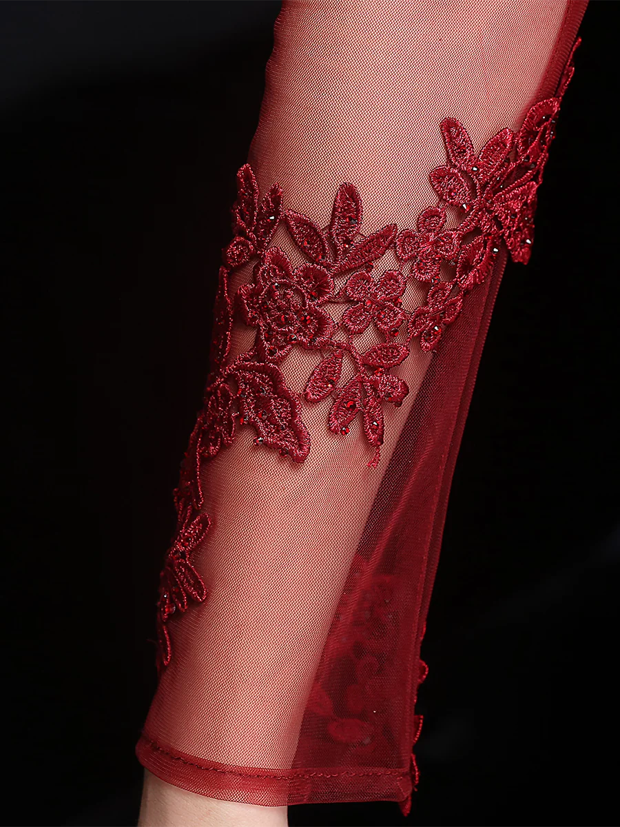 Elegant Mermaid V Neck Long Sleeve Zipper Up Sweep/Brush Train Prom Dress