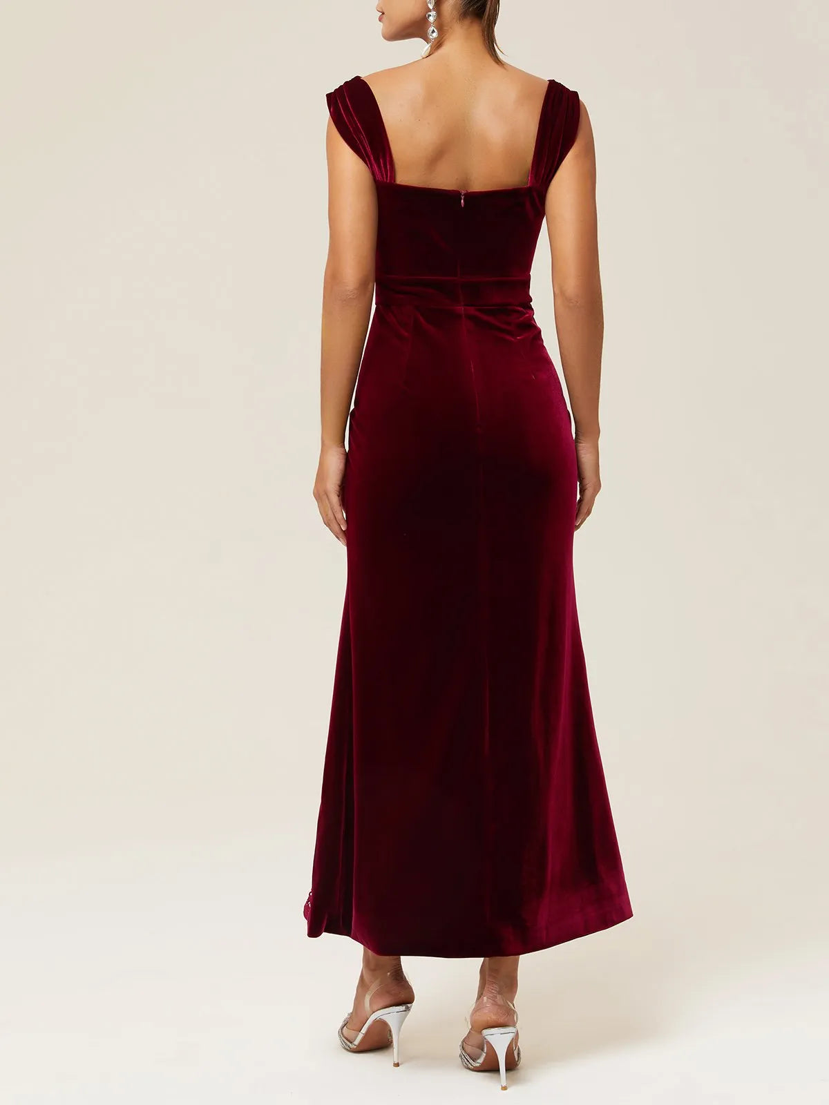 Elegant Mermaid V Neck Sleeveless Back Zip Floor-Length Evening Dress