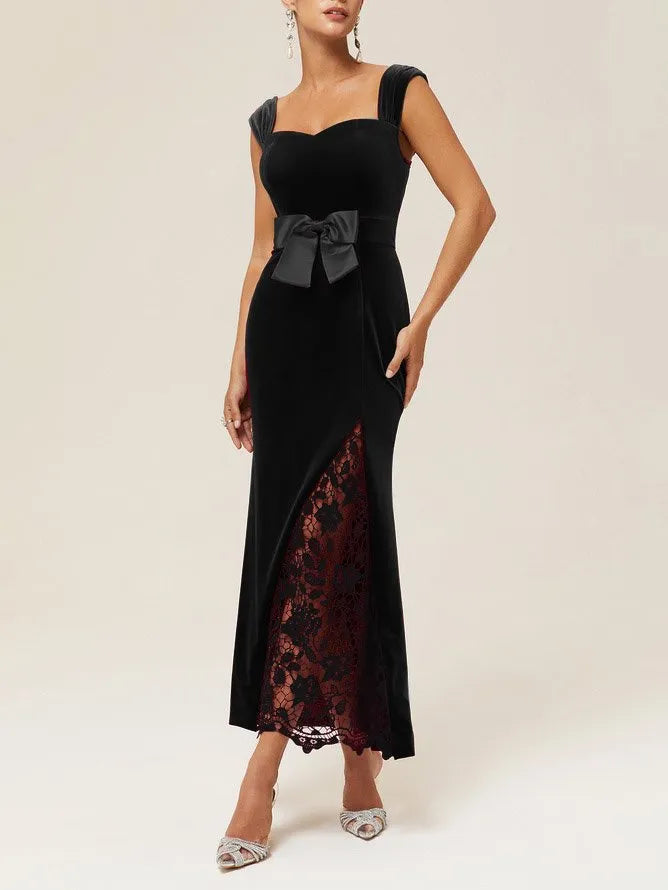 Elegant Mermaid V Neck Sleeveless Back Zip Floor-Length Evening Dress