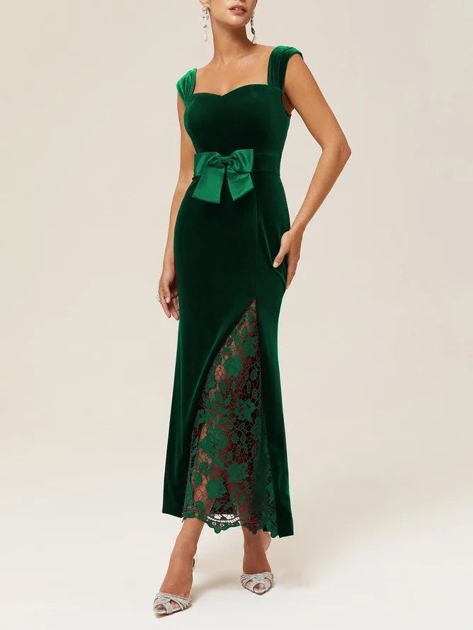 Elegant Mermaid V Neck Sleeveless Back Zip Floor-Length Evening Dress