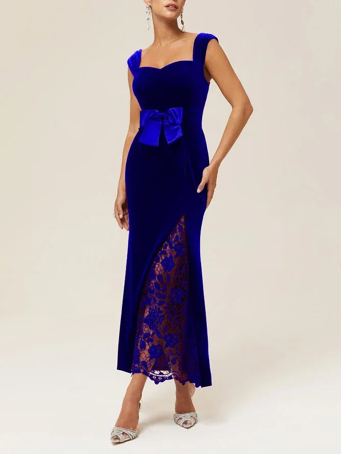 Elegant Mermaid V Neck Sleeveless Back Zip Floor-Length Evening Dress