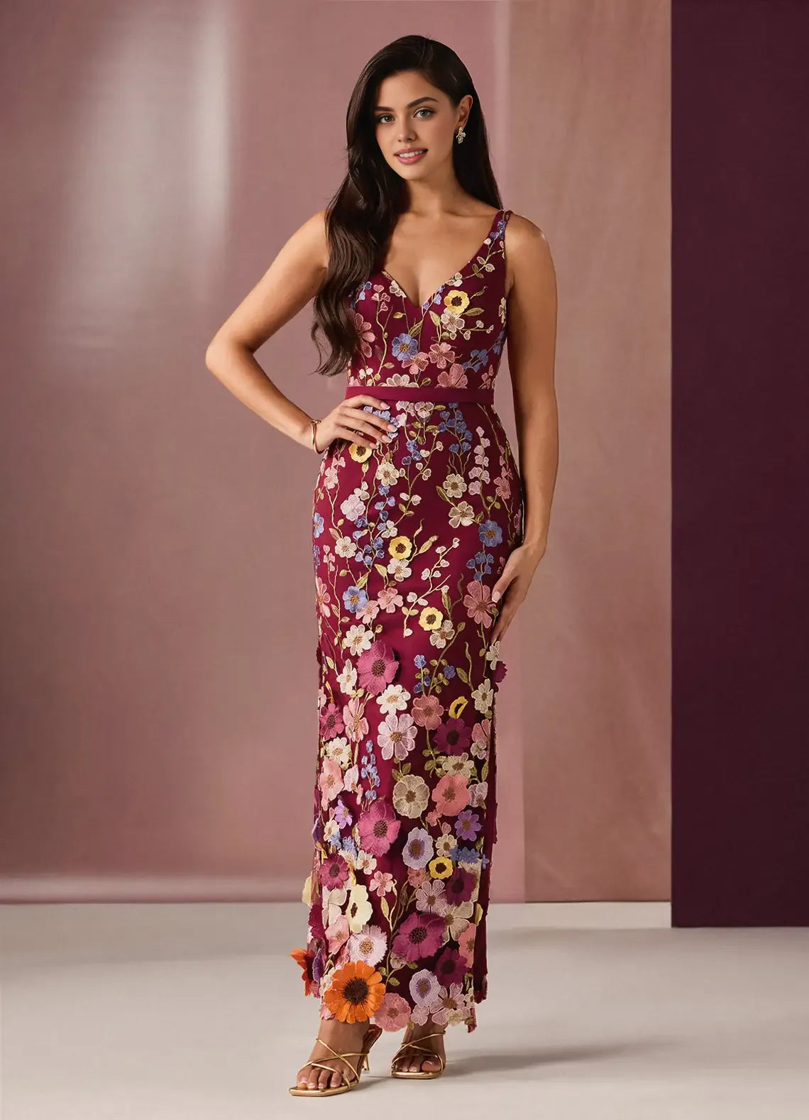 Elegant Mermaid V Neck Sleeveless Zipper Up Floor-Length Evening Dress