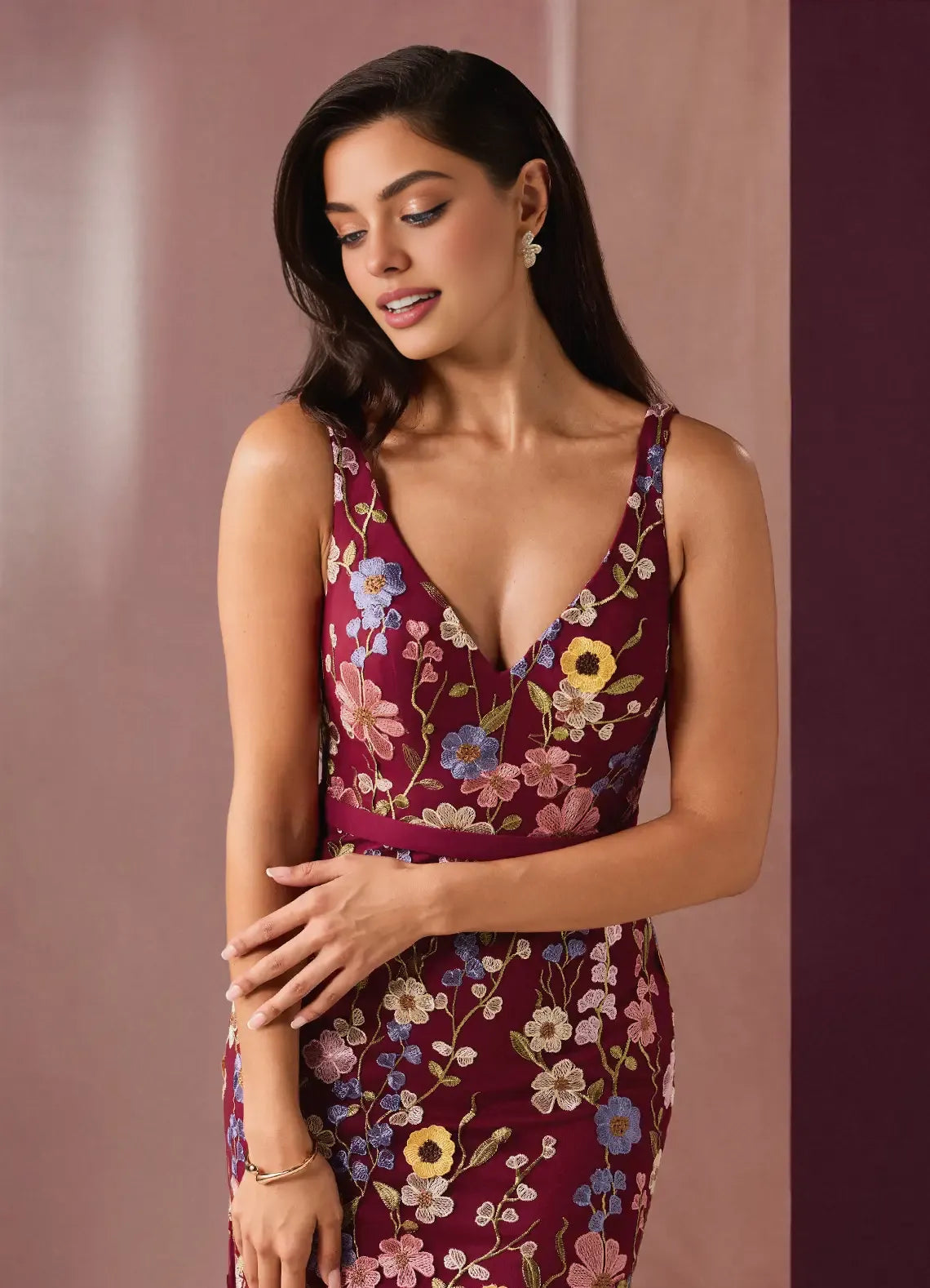 Elegant Mermaid V Neck Sleeveless Zipper Up Floor-Length Evening Dress