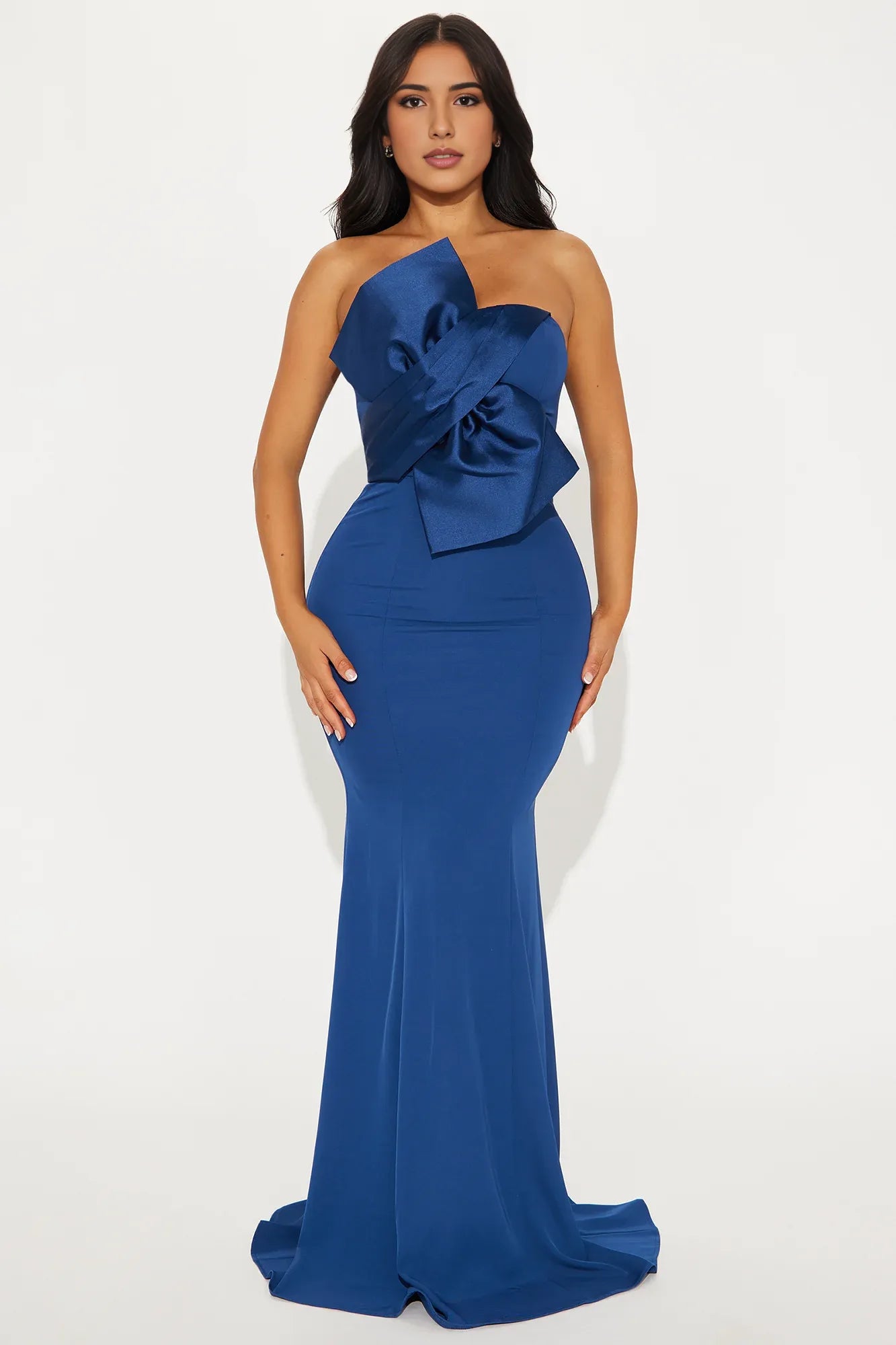 Elegant Moment Gown Off-the-Shoulder Navy Corset Mermaid Floor Length Party Dress Sleeveless