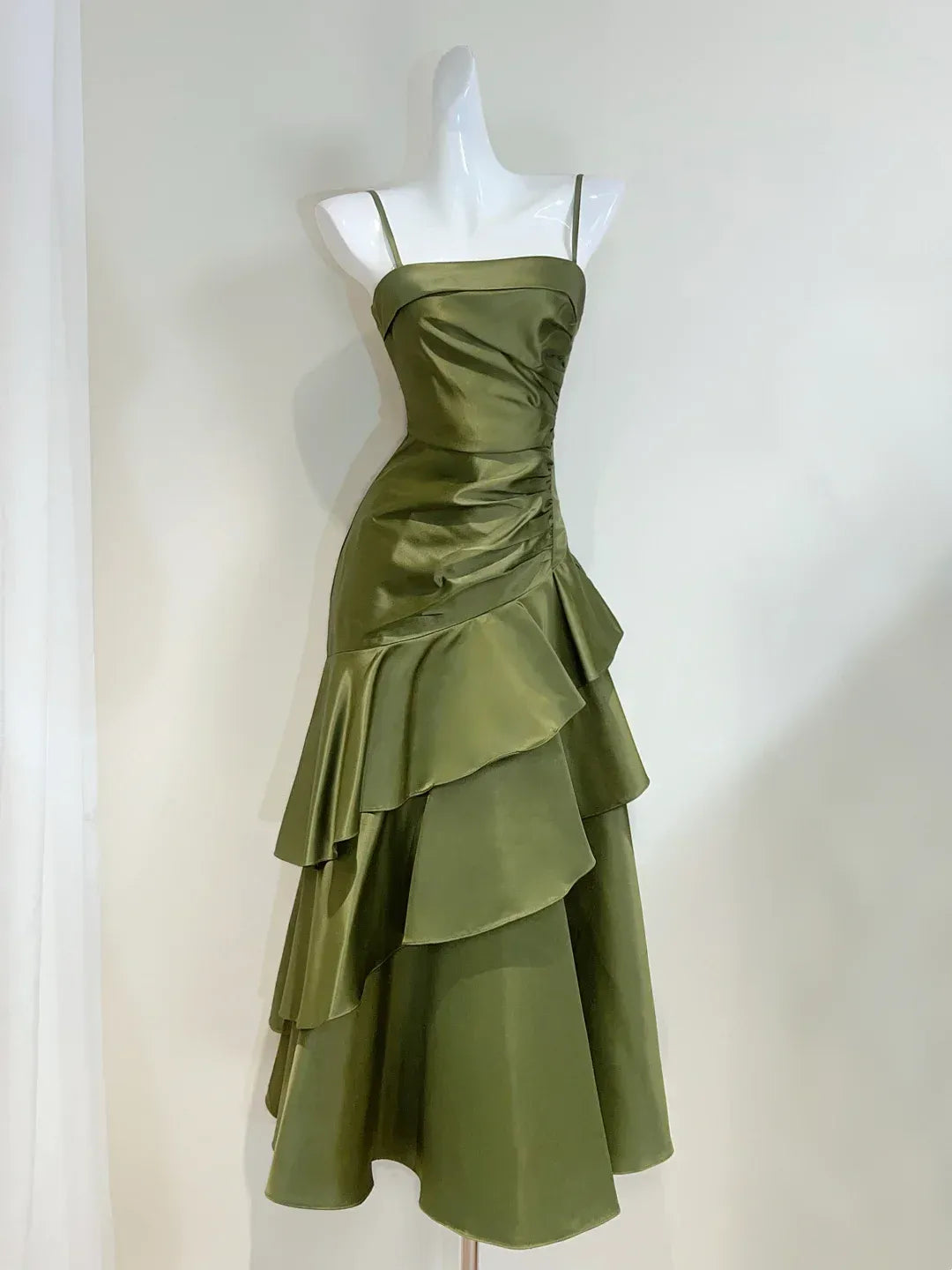 Elegant Off-The-Shoulder Sleeveless Mermaid Ruffles Satin Floor-Length Prom Dress