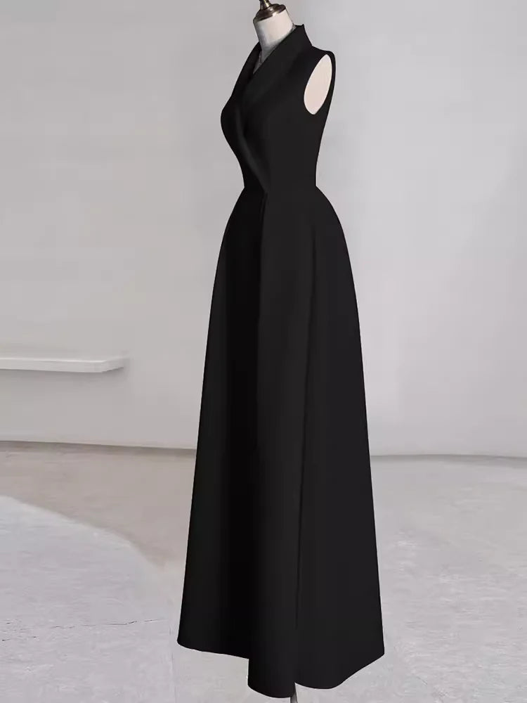 Robe de soirée élégante en satin à épaules dénudées et col en V, robe de bal longue