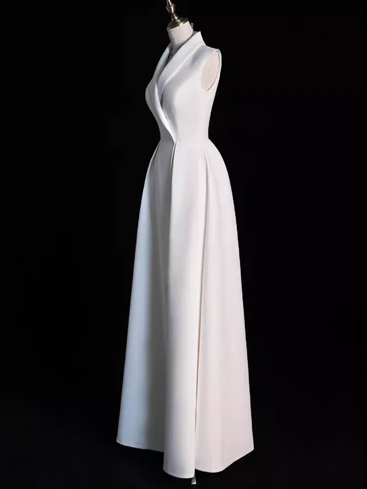 Robe de soirée élégante en satin à épaules dénudées et col en V, robe de bal longue