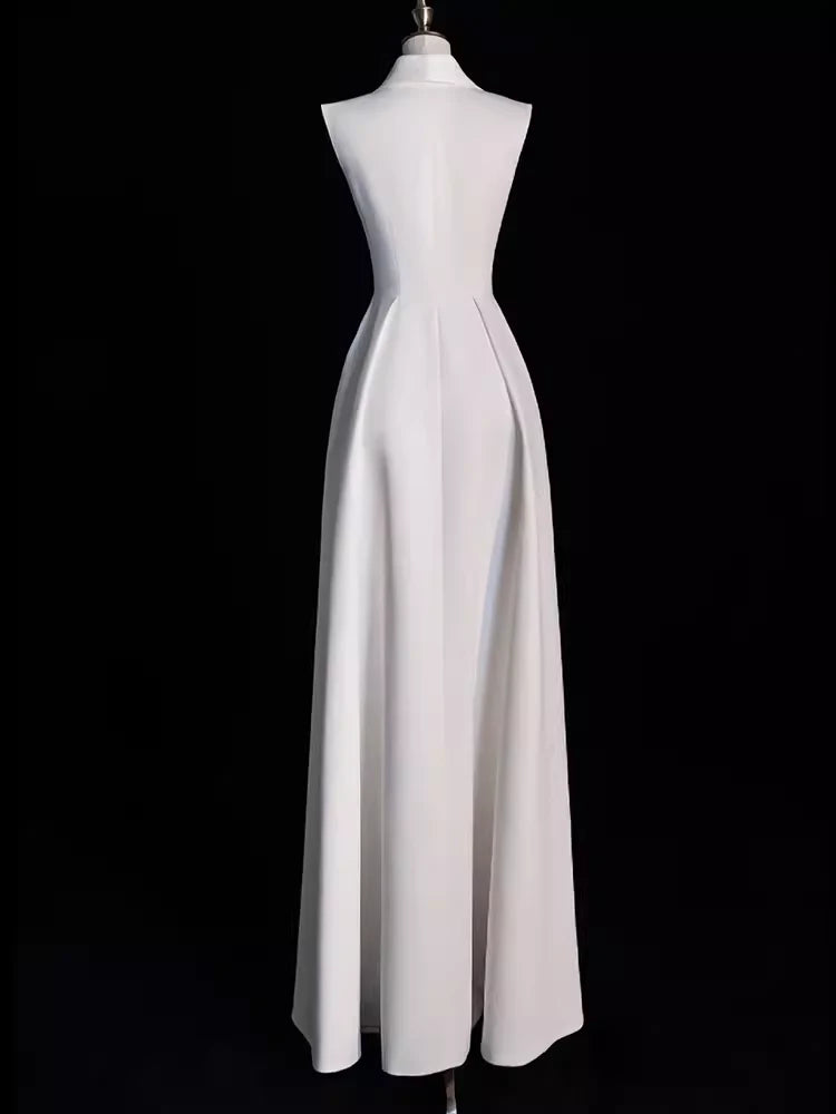 Robe de soirée élégante en satin à épaules dénudées et col en V, robe de bal longue