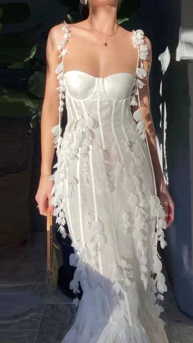 Weitese Formal Wear Dresses White Spaghetti Straps Backless Floral Elegant Party Dress Prom Dresses Shops Formal Women's Dresses