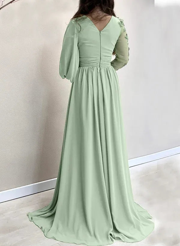 Elegant Scoop Neck Sleeveless A-Line Appliques Chiffon Long Prom Dress