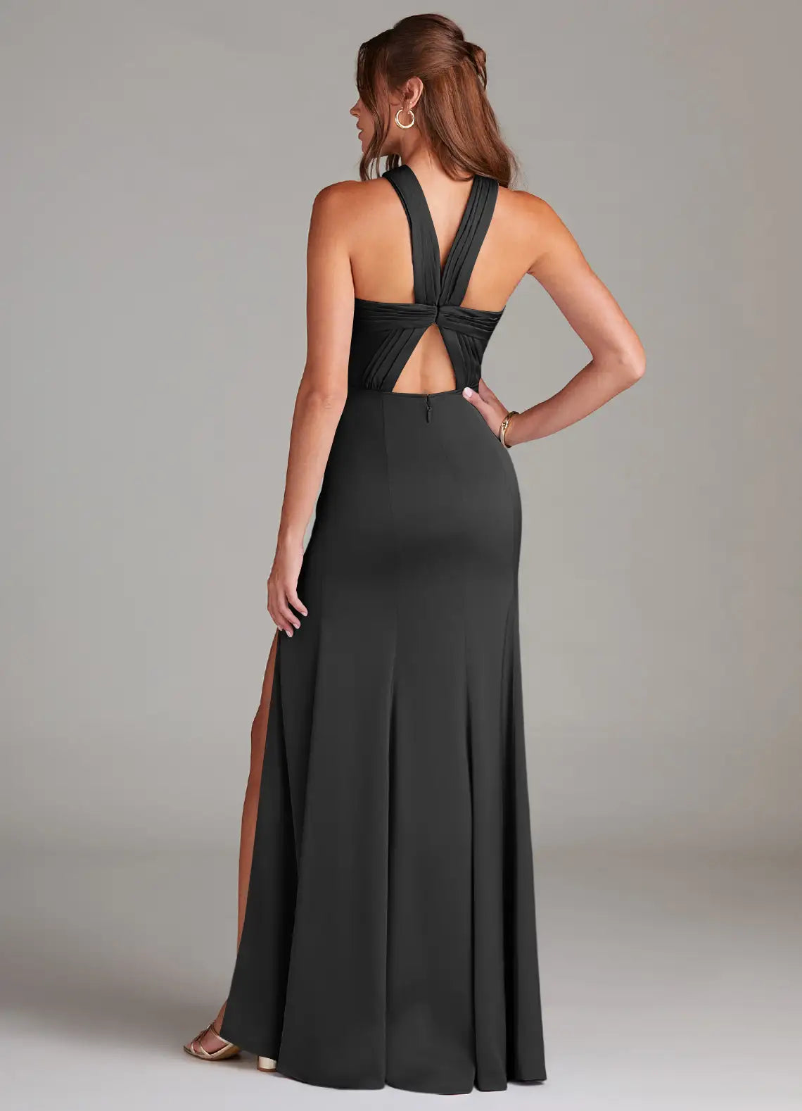 Elegant Sheat Halter Neck Sleeveless Backless Floor-Length Evening Dress