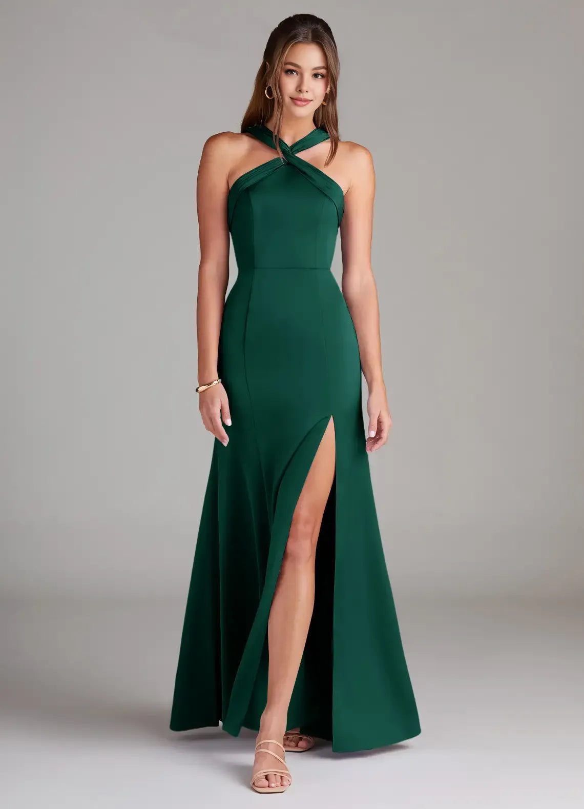 Elegant Sheat Halter Neck Sleeveless Backless Floor-Length Evening Dress