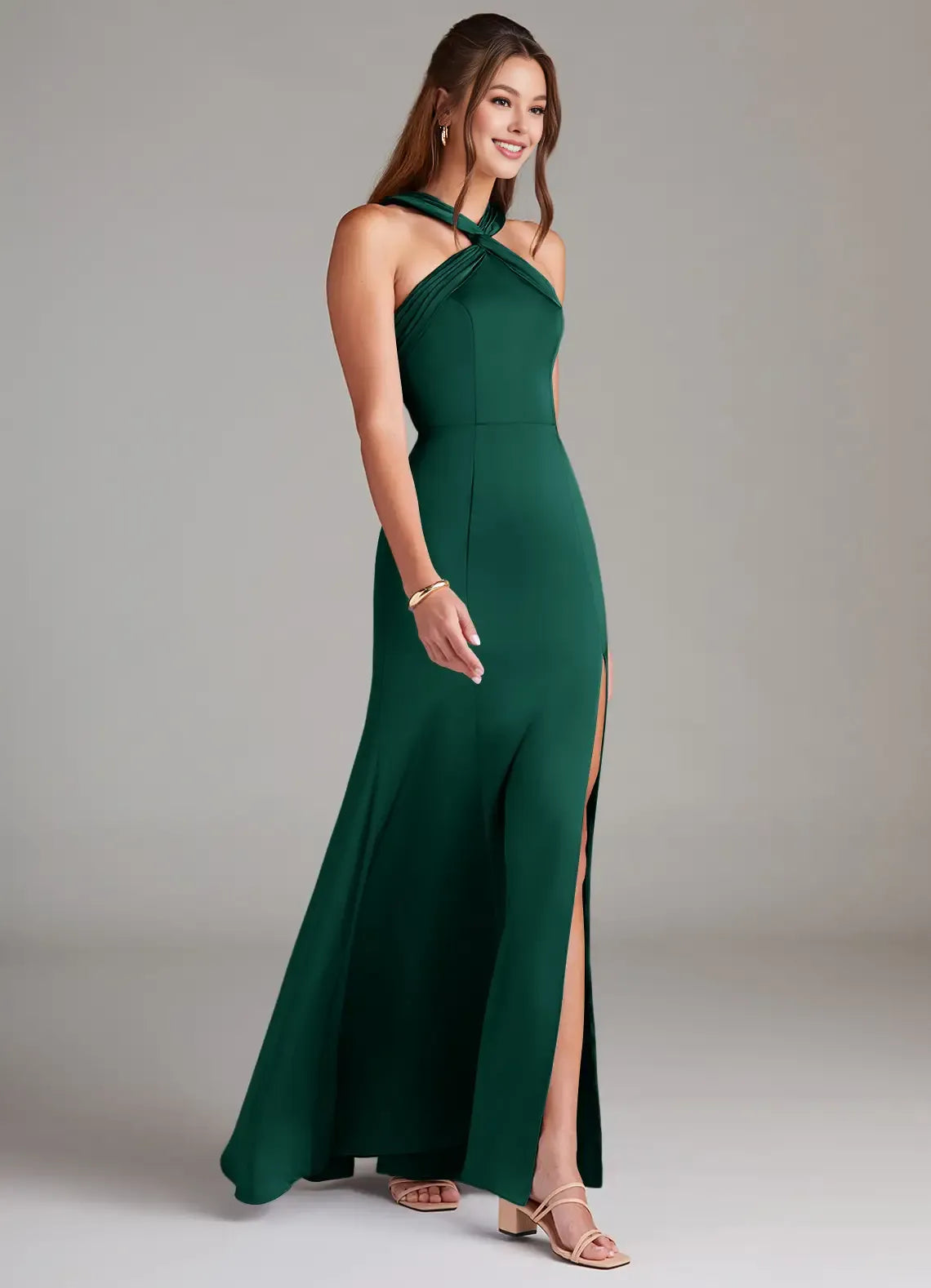Elegant Sheat Halter Neck Sleeveless Backless Floor-Length Evening Dress