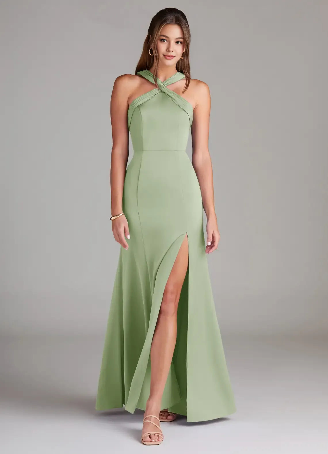 Elegant Sheat Halter Neck Sleeveless Backless Floor-Length Evening Dress