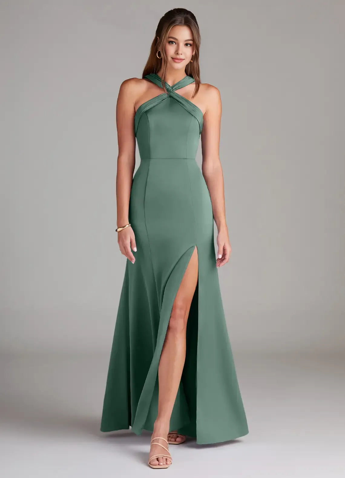 Elegant Sheat Halter Neck Sleeveless Backless Floor-Length Evening Dress