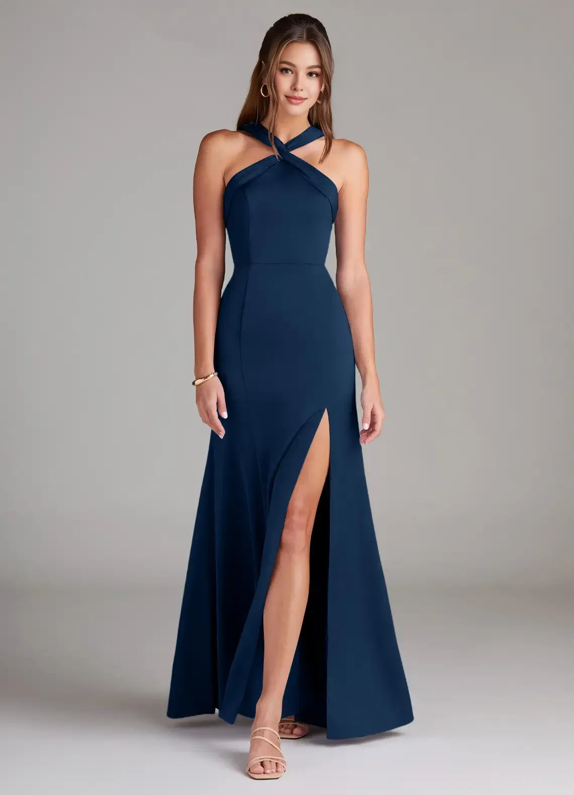 Elegant Sheat Halter Neck Sleeveless Backless Floor-Length Evening Dress