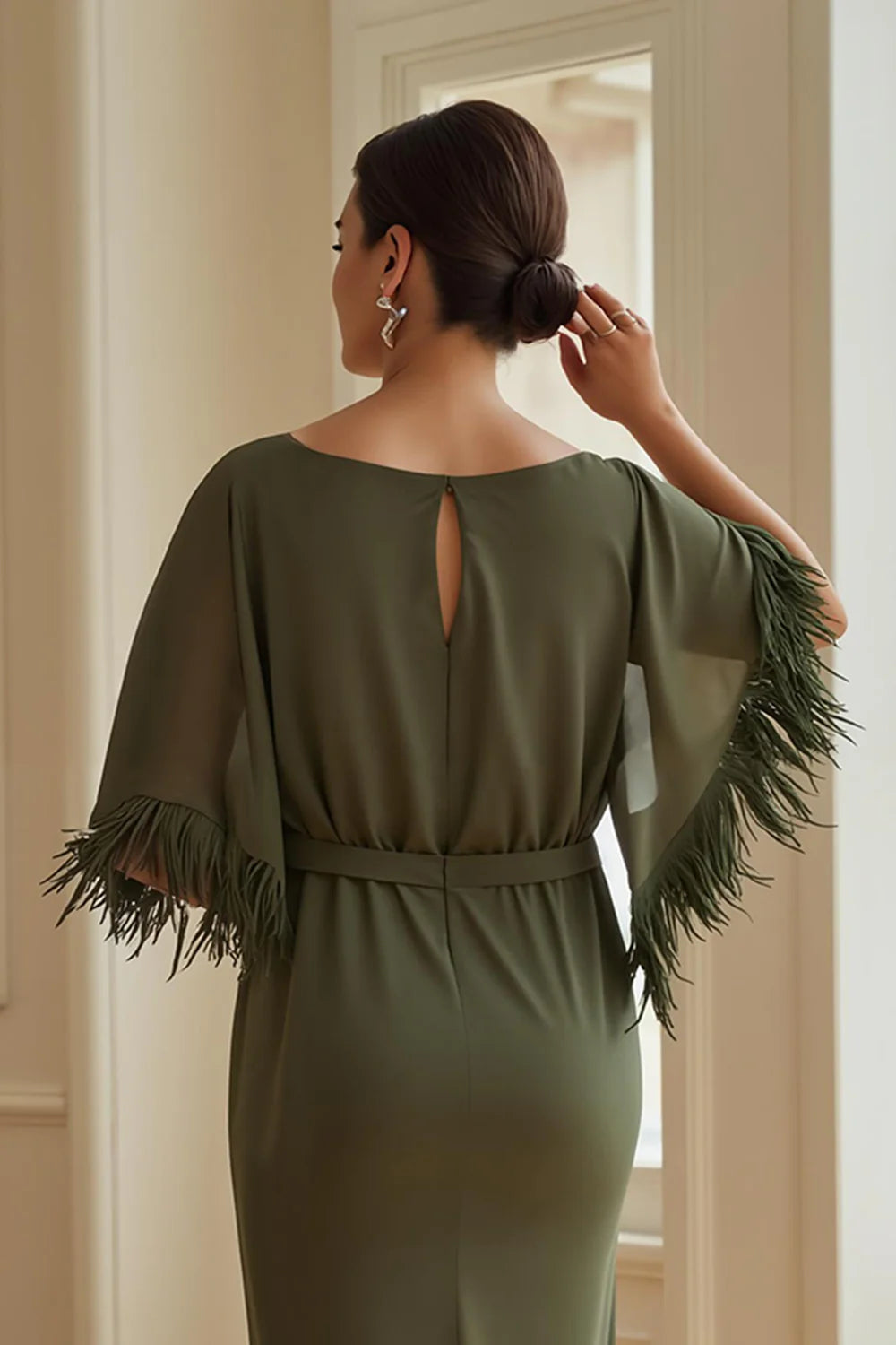 Elegant Sheath Boat Neck Short Sleeve Keyhole Back Ankle-Length Mother of the Bride Dress