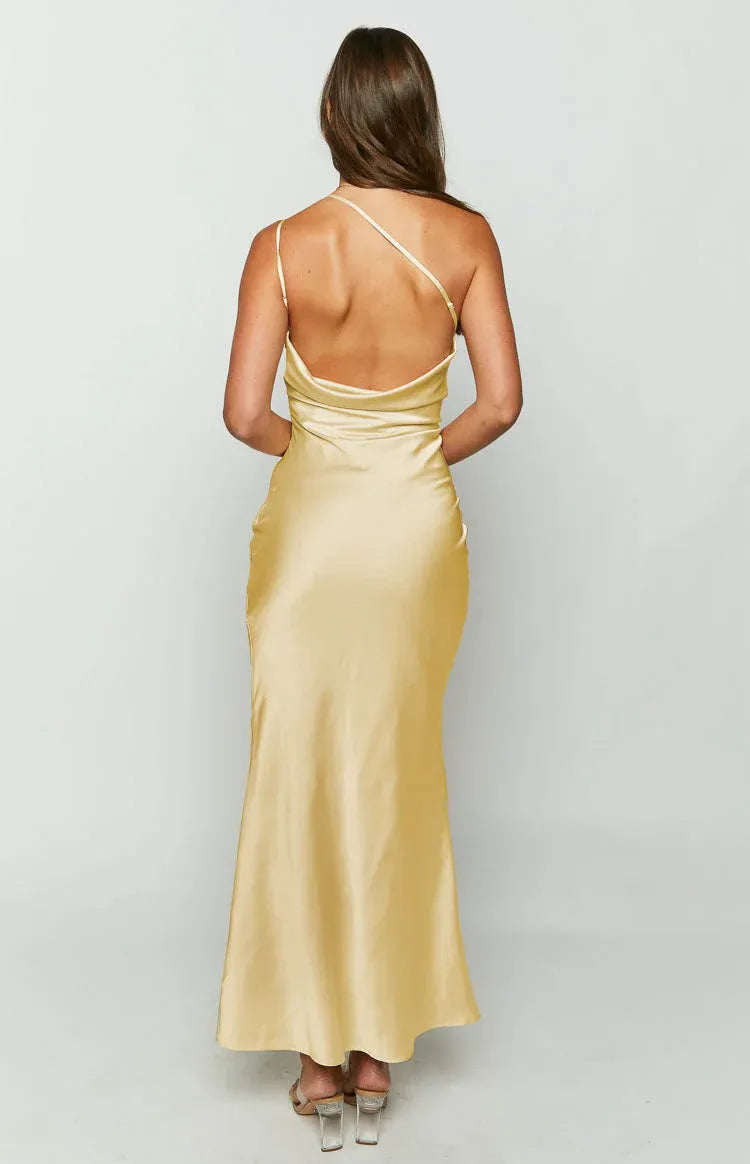 Elegant Sheath/Column Asymmetrical Neck Sleeveless Cowl Back Floor-Length Prom Dress