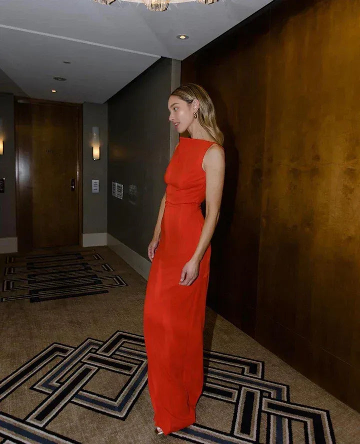 Elegant Sheath/Column Boat Neck Sleeveless Backless Floor-Length Prom Dress