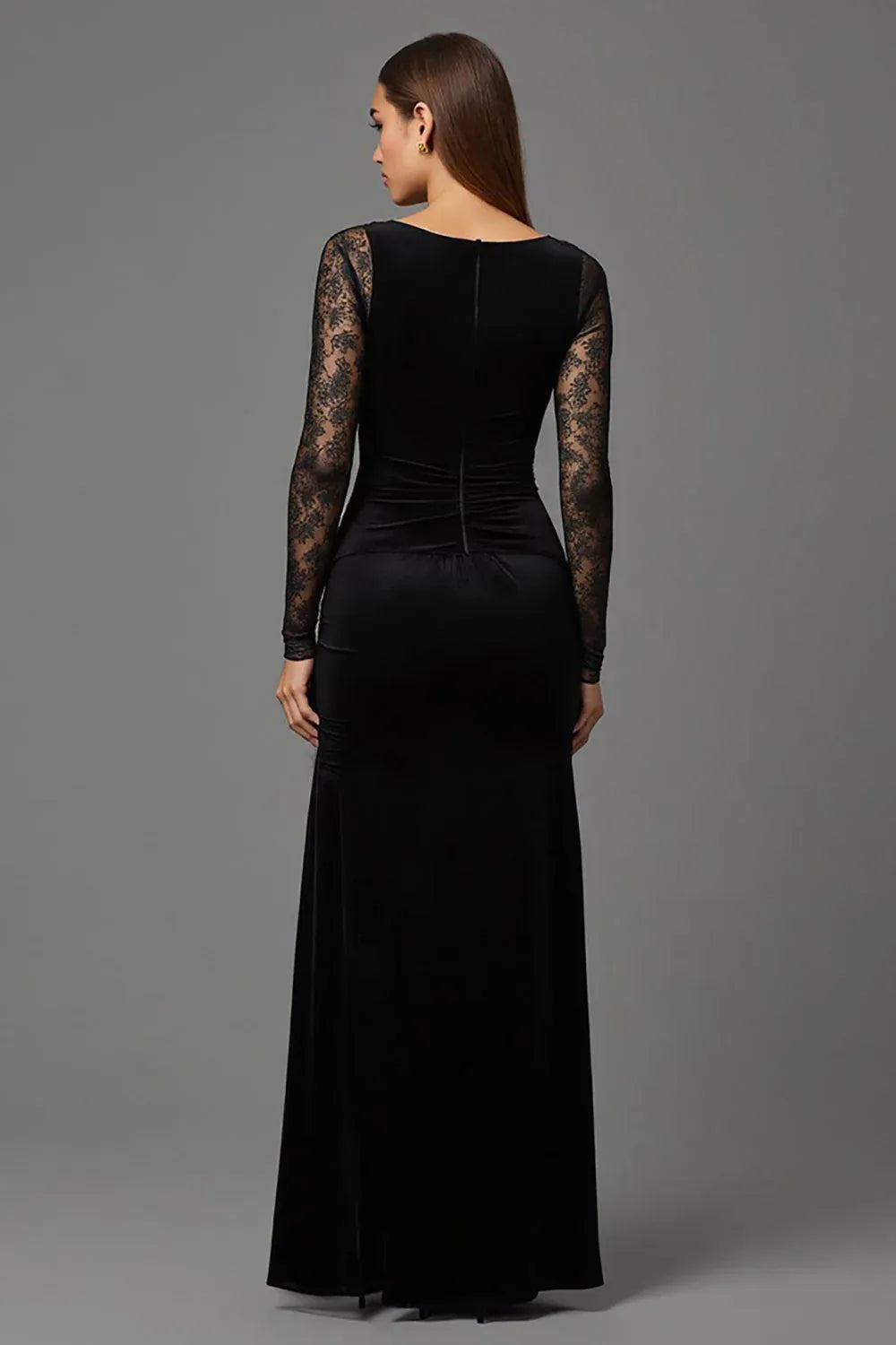 Elegant Sheath/Column Illusion Boat Neck Long Sleeve Velvet Floor-Length Evening Dress