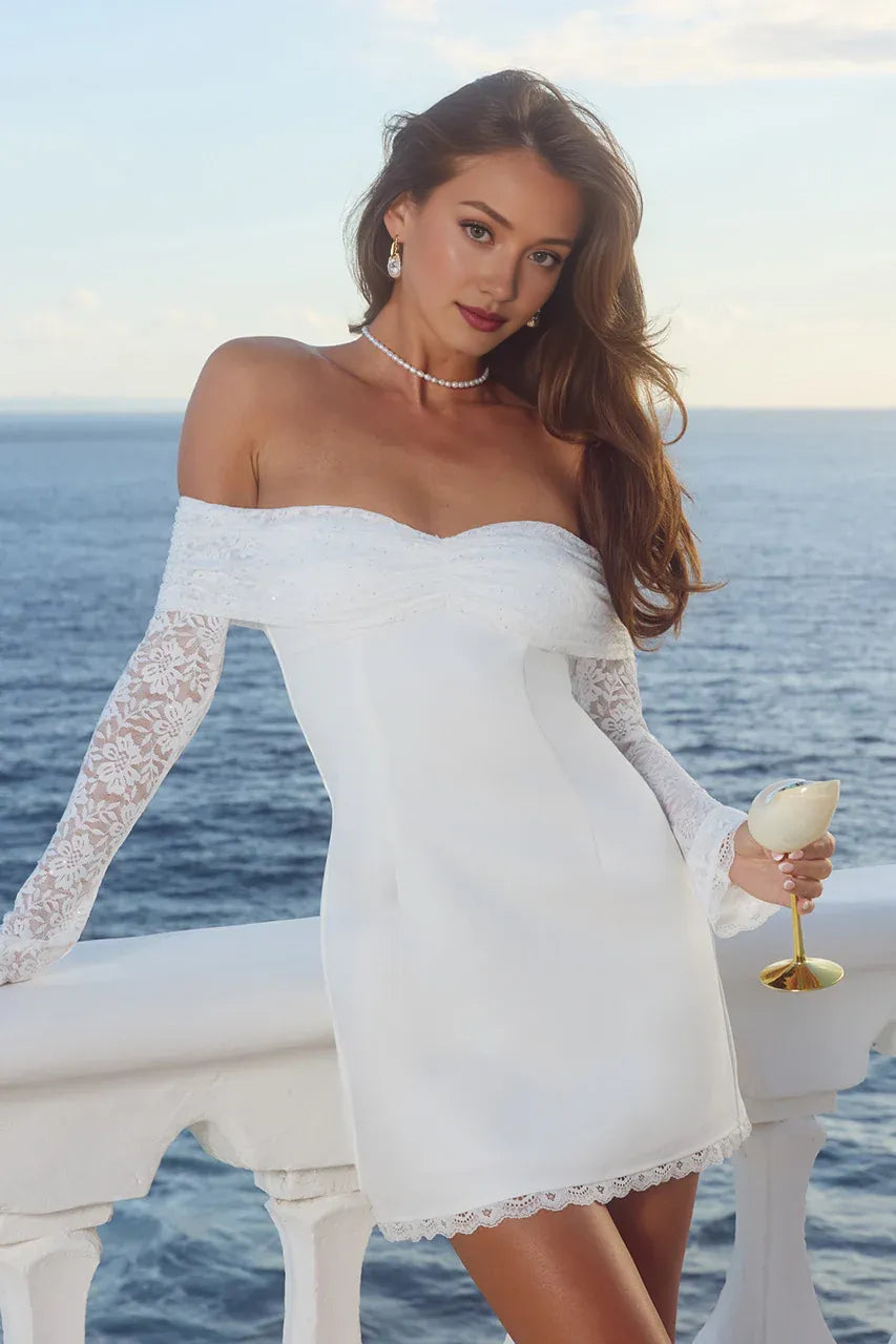 Elegant Sheath/Column Off the shoulder Long Sleeve Zipper Up Short-Mini Homecoming Dress