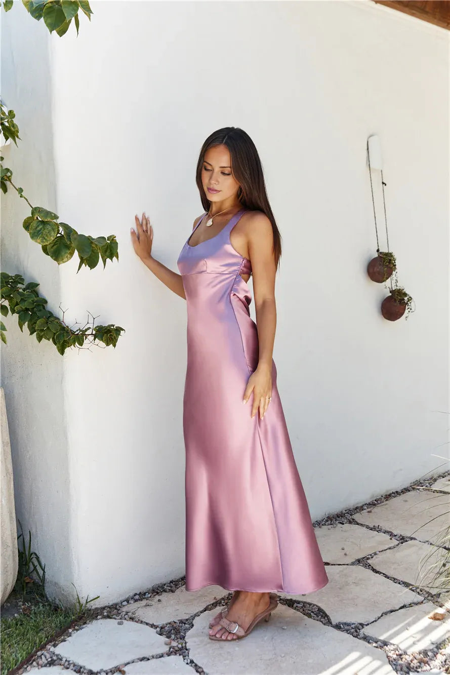 Elegant Sheath/Column Square Neck Sleeveless Crisscross Back Ankle-Length Prom Dress