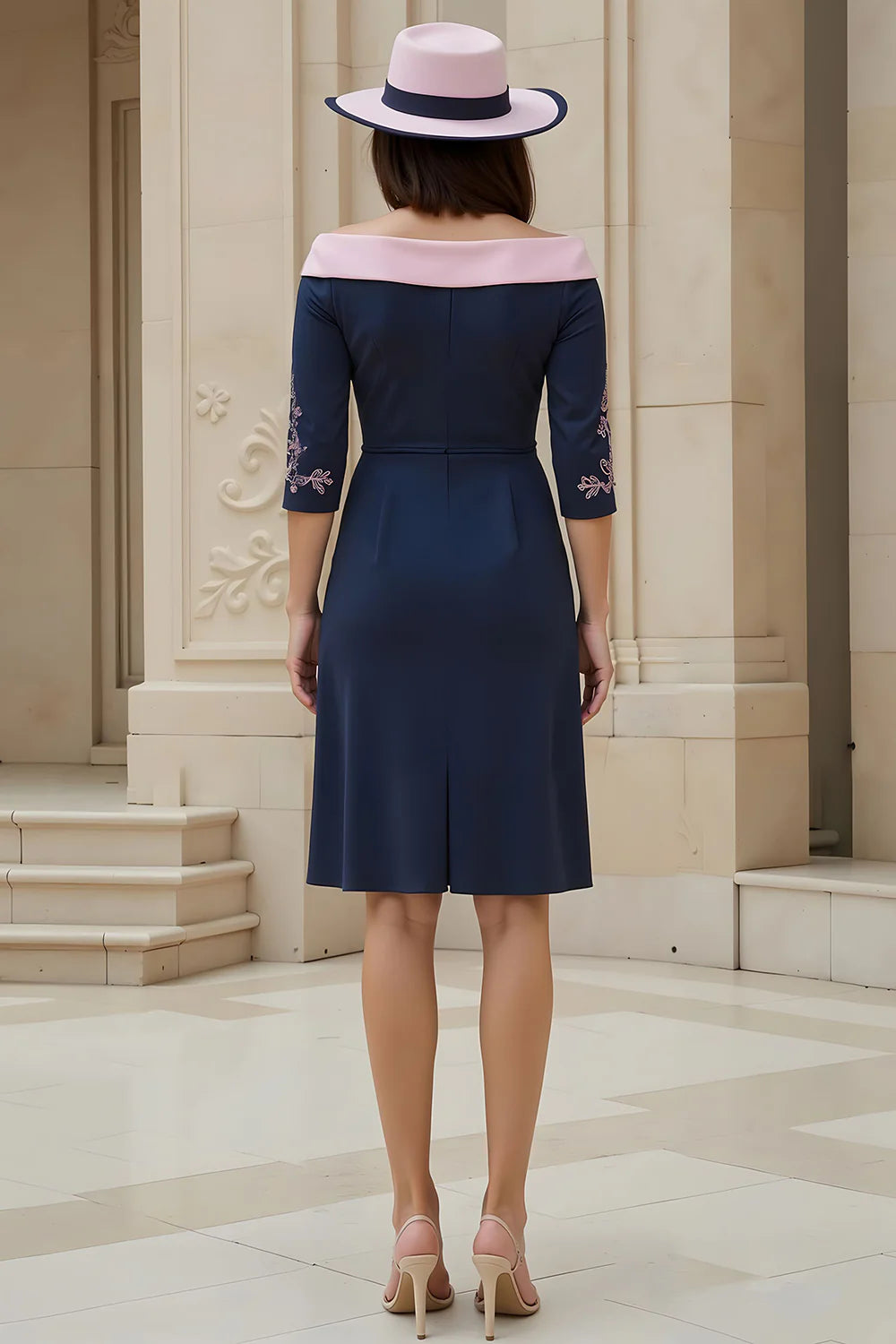 Elegant Sheath Off The Shoulder Short Sleeve Zipper Up Tea-Length Mother of the Bride Dress