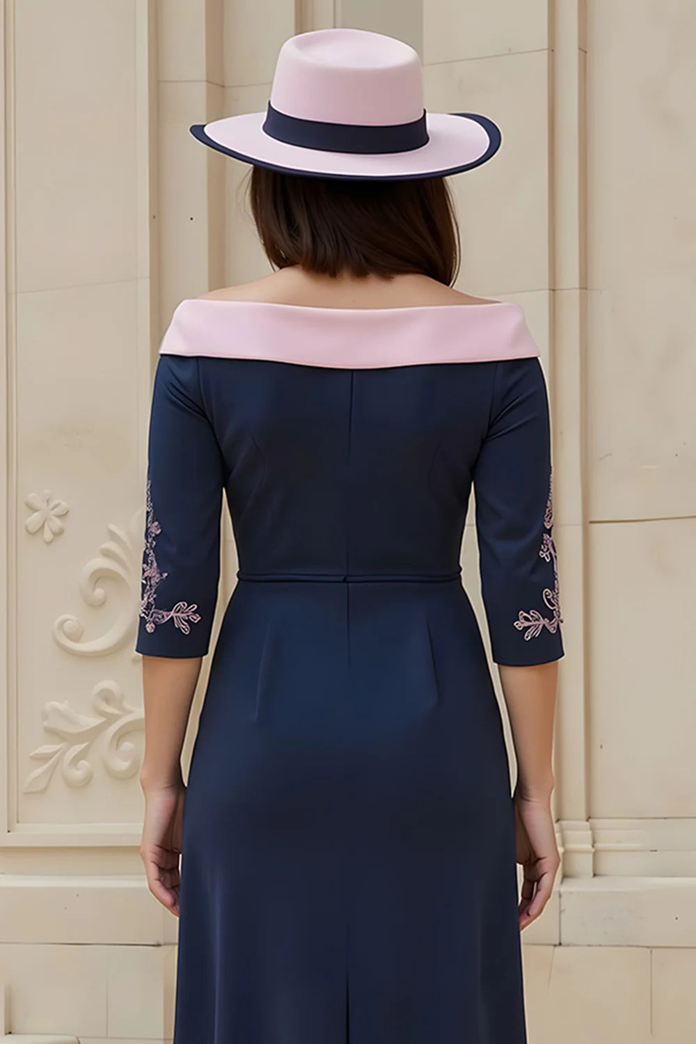 Elegant Sheath Off The Shoulder Short Sleeve Zipper Up Tea-Length Mother of the Bride Dress