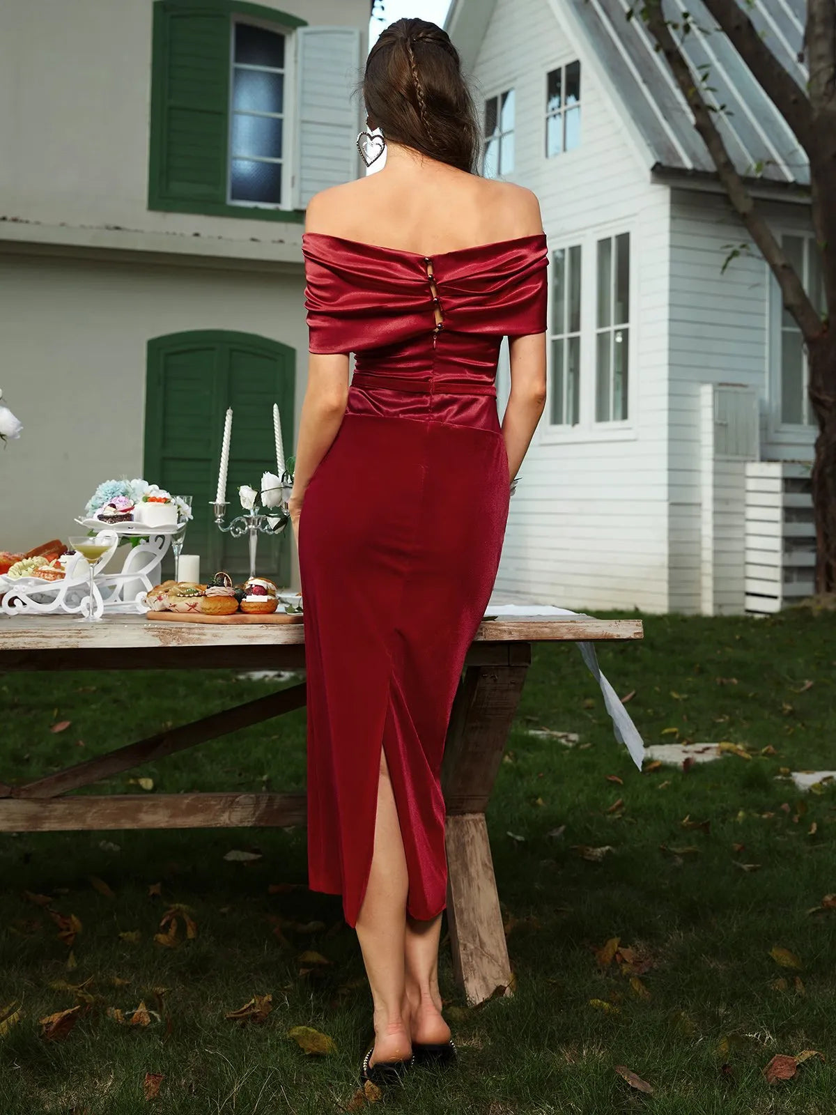 Elegant Sheath Off The Shoulder Sleeveless Backless Ankle-Length Evening Dress