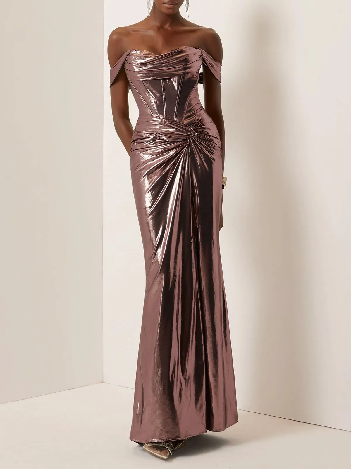 Elegant Sheath Off The Shoulder Sleeveless Lace Up Floor-Length Evening Dress