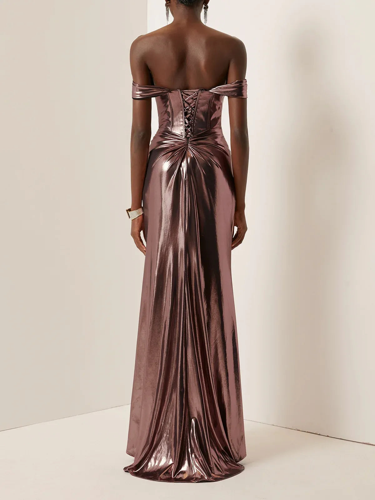 Elegant Sheath Off The Shoulder Sleeveless Lace Up Floor-Length Evening Dress