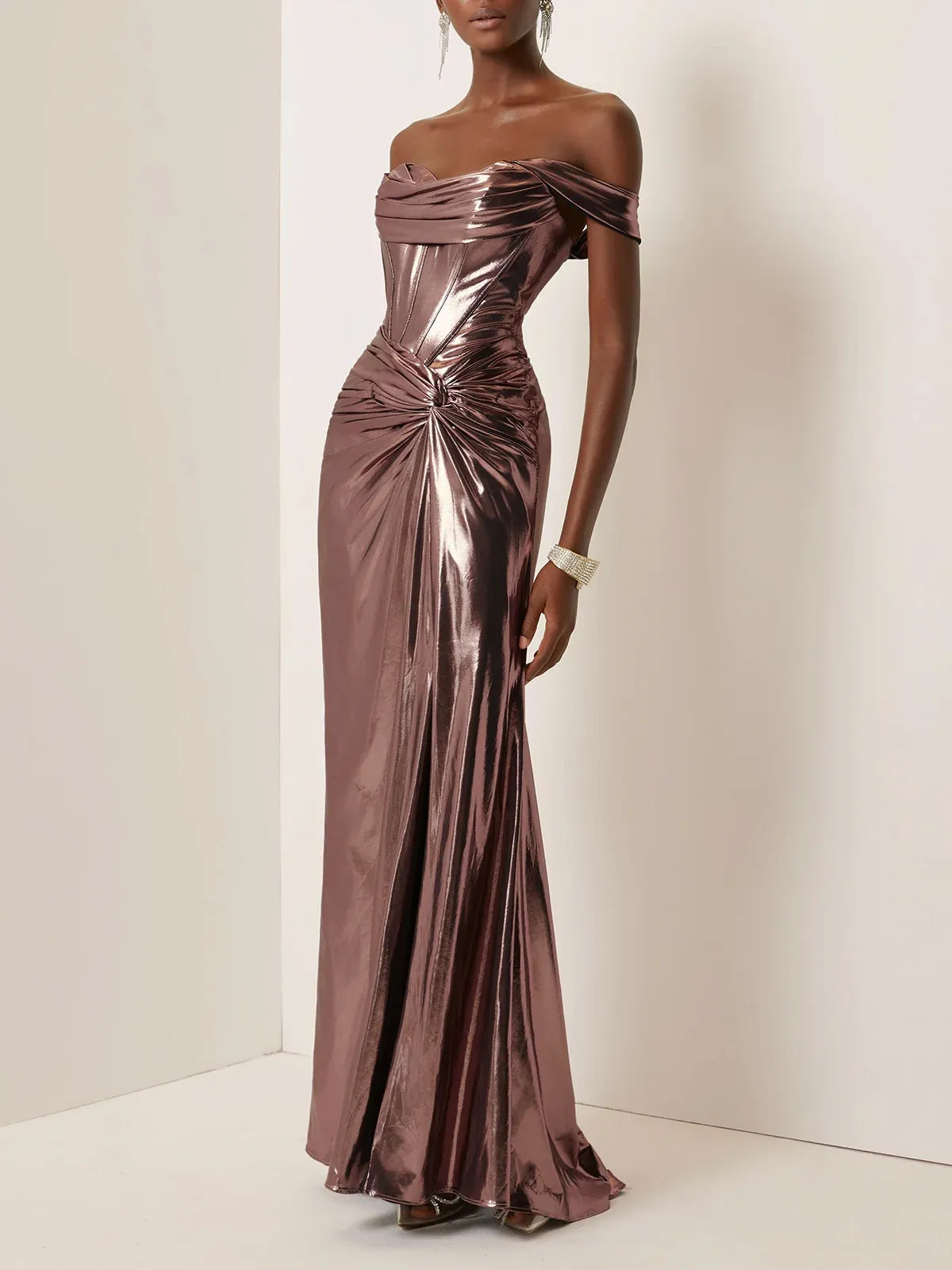 Elegant Sheath Off The Shoulder Sleeveless Lace Up Floor-Length Evening Dress